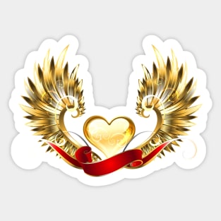 Golden heart with golden wings Sticker